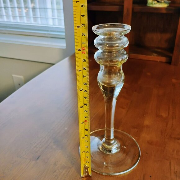 Vintage Clear Glass Candlestick Holder 9-Inch Elegant Design Rounded Accents - Picture 5 of 6